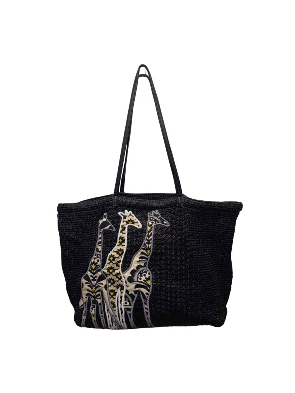 Vera Bradley Women’s Black Woven With Giraffe Design & Floral Interior Tote Bag